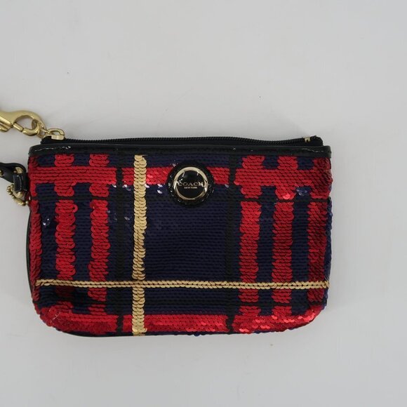 Coach Red Purple Gold Sequin Wristlet - Picture 1 of 9